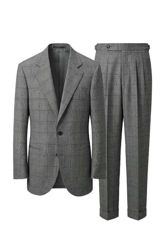 UGLENTLE  - Costume single breasted, half canvas, lapela notched, em lã merino super 100 18.75 µ, - Cinza padronagem Glen Check UGLENTLE Empire Power