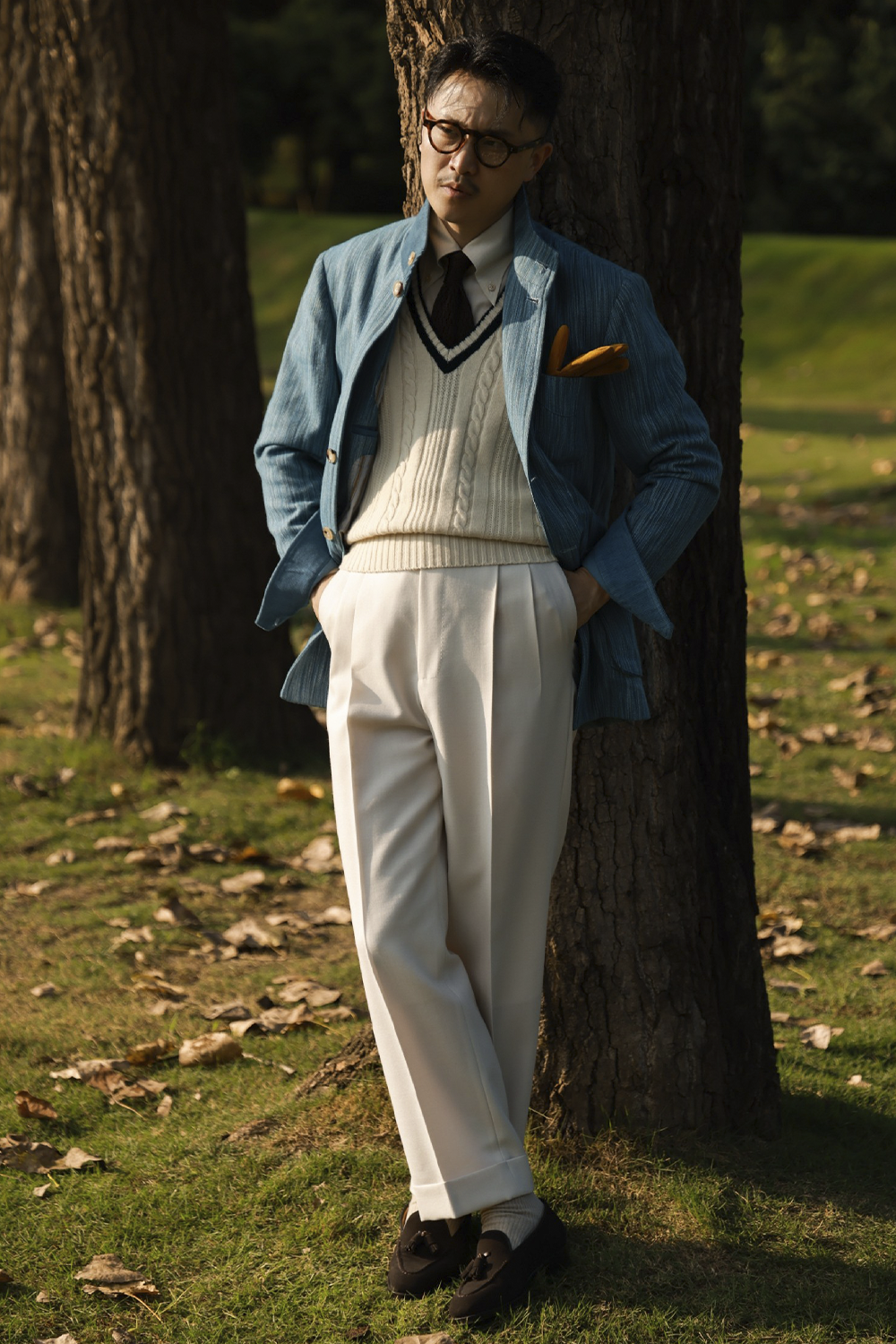 UGENTLE - Safari Jacket com forro, com ajuste interno lã com linho - Azul  - UGENTLE City & Wild