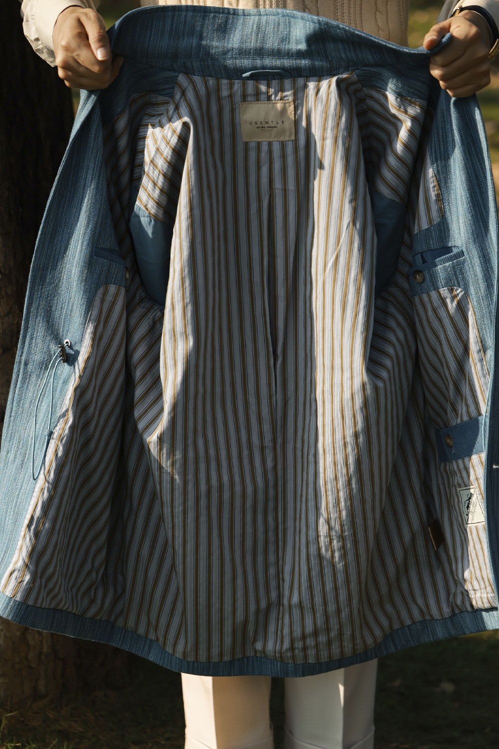 UGENTLE - Safari Jacket com forro, com ajuste interno lã com linho - Azul  - UGENTLE City & Wild