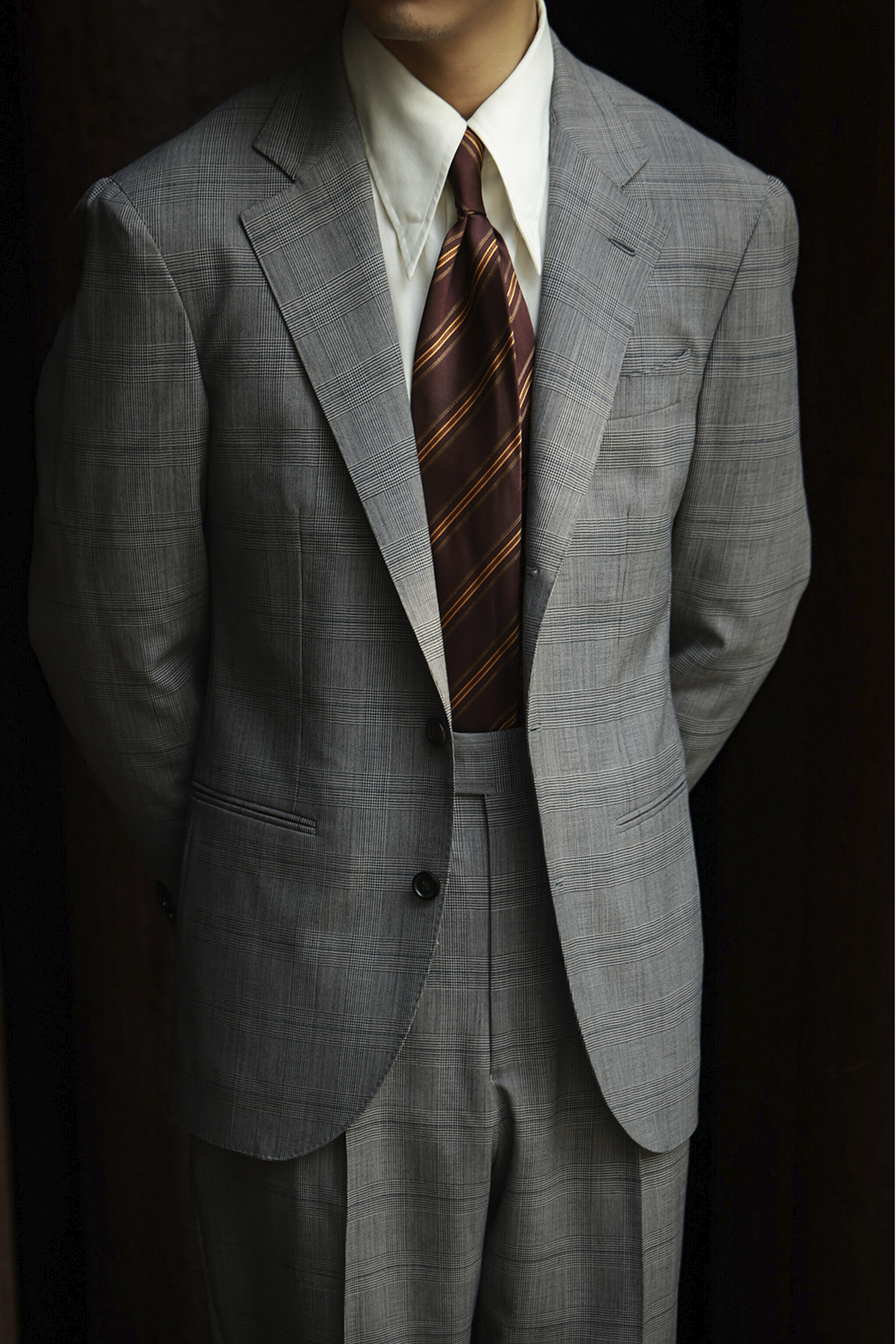 UGLENTLE  - Costume single breasted, half canvas, lapela notched, em lã merino super 100 18.75 µ, - Cinza padronagem Glen Check UGLENTLE Empire Power