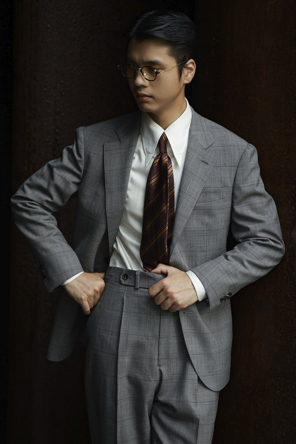 UGLENTLE  - Costume single breasted, half canvas, lapela notched, em lã merino super 100 18.75 µ, - Cinza padronagem Glen Check UGLENTLE Empire Power