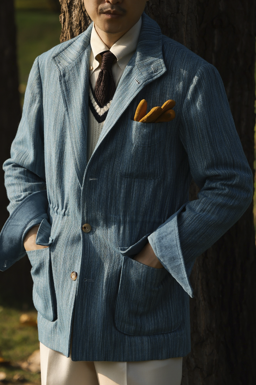 UGENTLE - Safari Jacket com forro, com ajuste interno lã com linho - Azul  - UGENTLE City & Wild