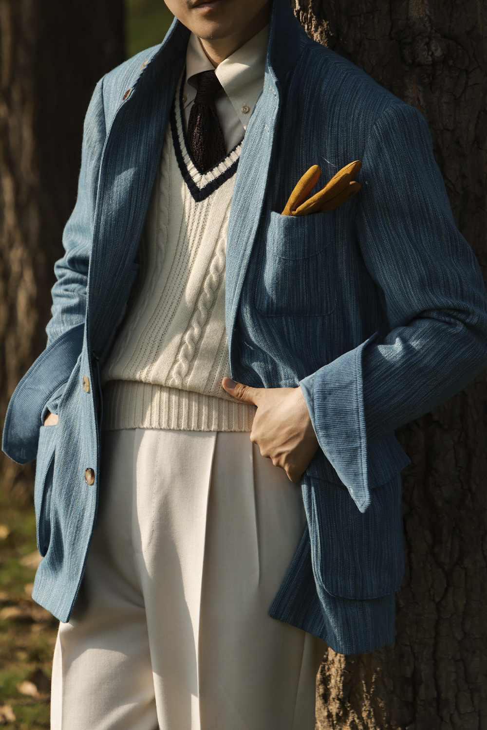 UGENTLE - Safari Jacket com forro, com ajuste interno lã com linho - Azul  - UGENTLE City & Wild