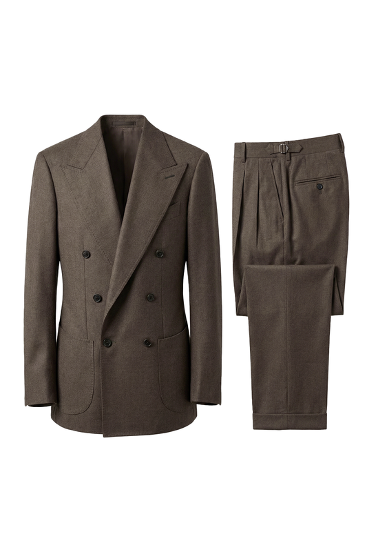 UGLENTLE  - Costume double breasted 6x1, half canvas, lapela peak, em lã merino super 100 18.75 µ, - Marrom UGLENTLE Time Travel Series