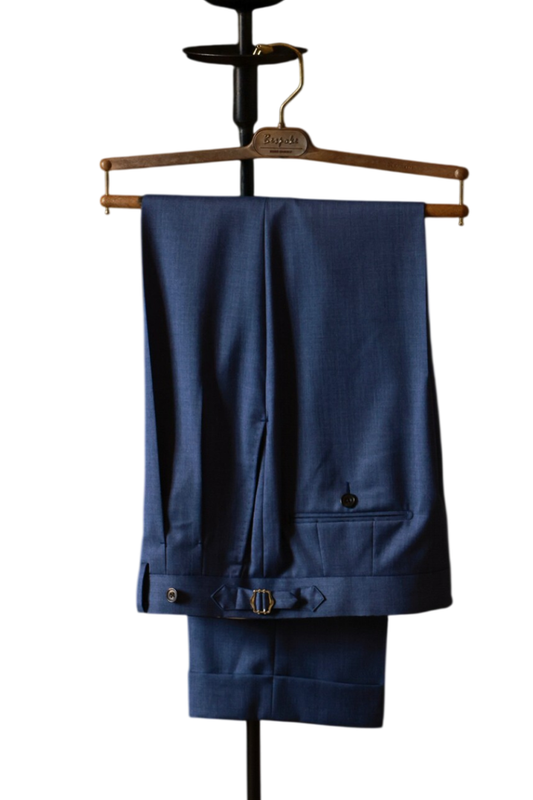 UGENTLE - Calça em lã merino, super 120's 17.75 micron, com pregas duplas, barra italiana e ajustadores laterais - Azul Índigo