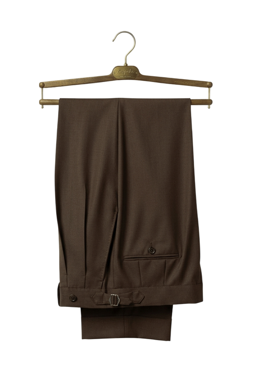 UGLENTLE - Calça em lã merino, super 120's 17.75 micron, com pregas, barra italiana e ajustadores laterais - Marrom UGT