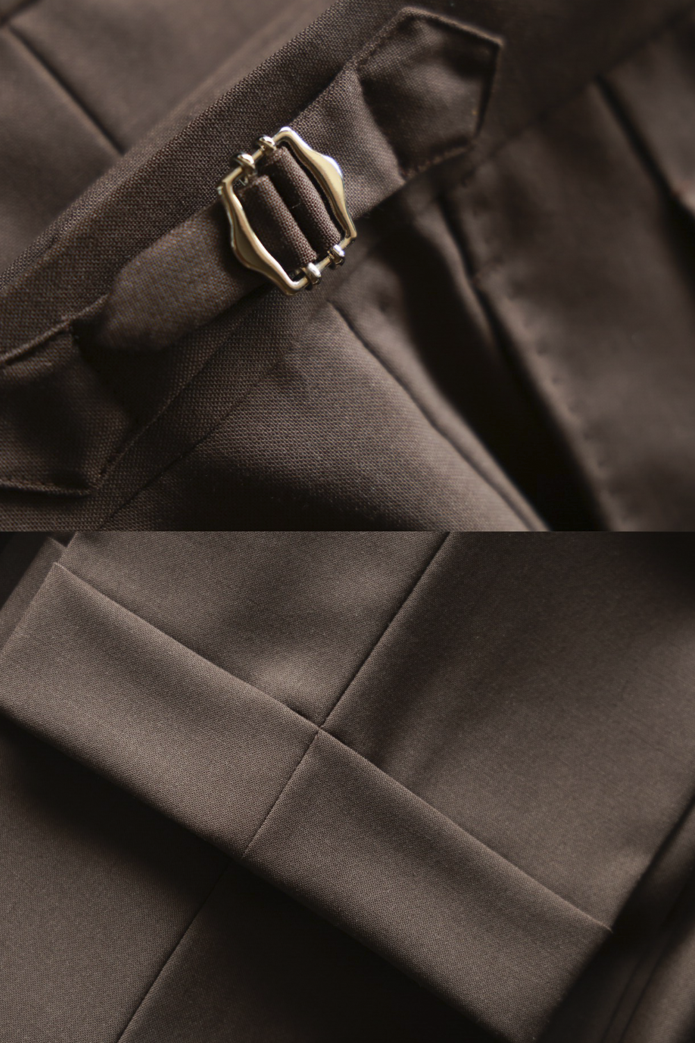 UGLENTLE - Calça em lã merino, super 120's 17.75 micron, com pregas, barra italiana e ajustadores laterais - Marrom UGT