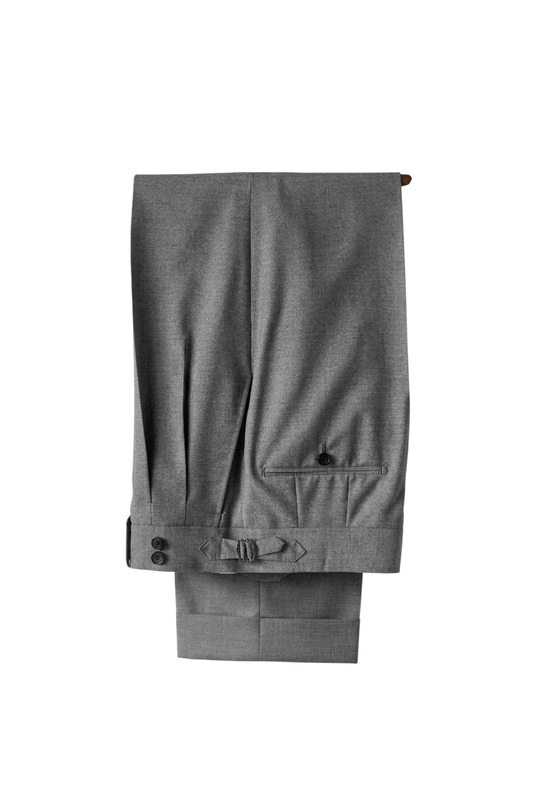 Lanifício Tollegno 1900 - Calça em lã merino, super 120's 17.75 micron, com pregas, barra italiana e ajustadores laterais - Cinza UGT
