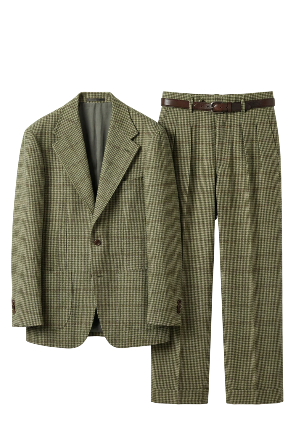 UGLENTLE  - Costume single breasted, half canvas, lapela notched, em lã merino super 100 18.75 µ, - Verde Oliva padronagem Glen Check UGLENTLE Time Travel Series
