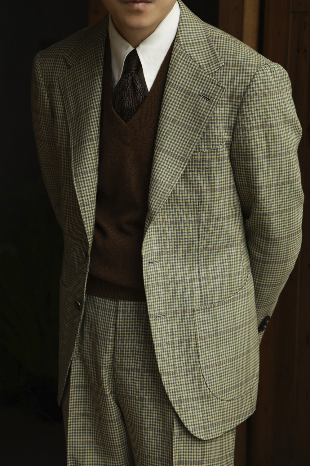 UGLENTLE  - Costume single breasted, half canvas, lapela notched, em lã merino super 100 18.75 µ, - Verde Oliva padronagem Glen Check UGLENTLE Time Travel Series