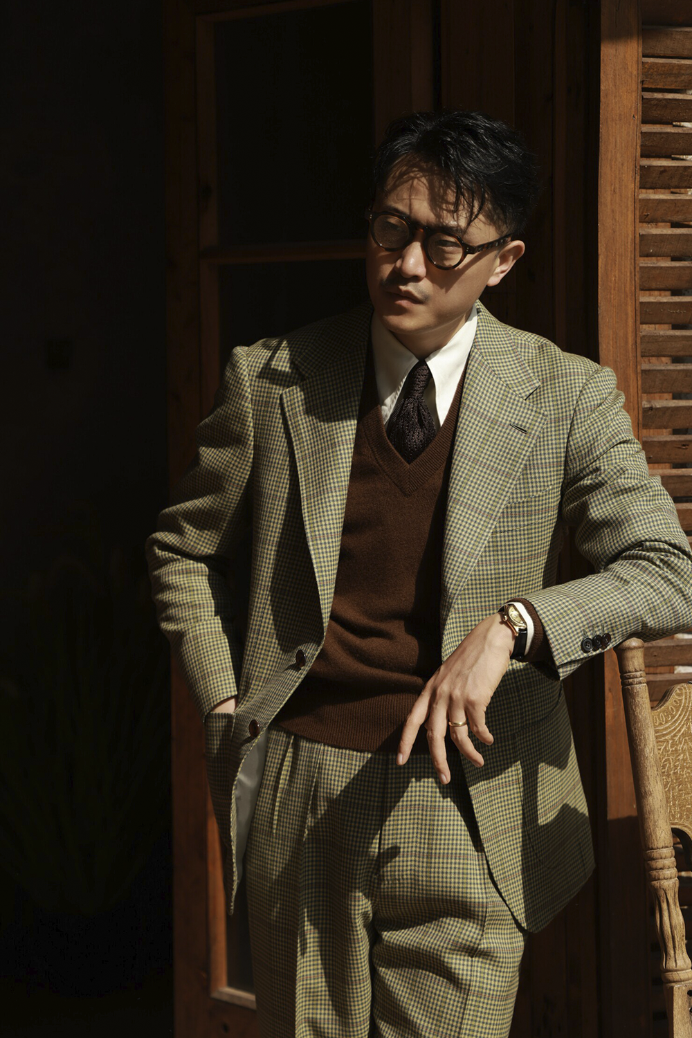 UGLENTLE  - Costume single breasted, half canvas, lapela notched, em lã merino super 100 18.75 µ, - Verde Oliva padronagem Glen Check UGLENTLE Time Travel Series