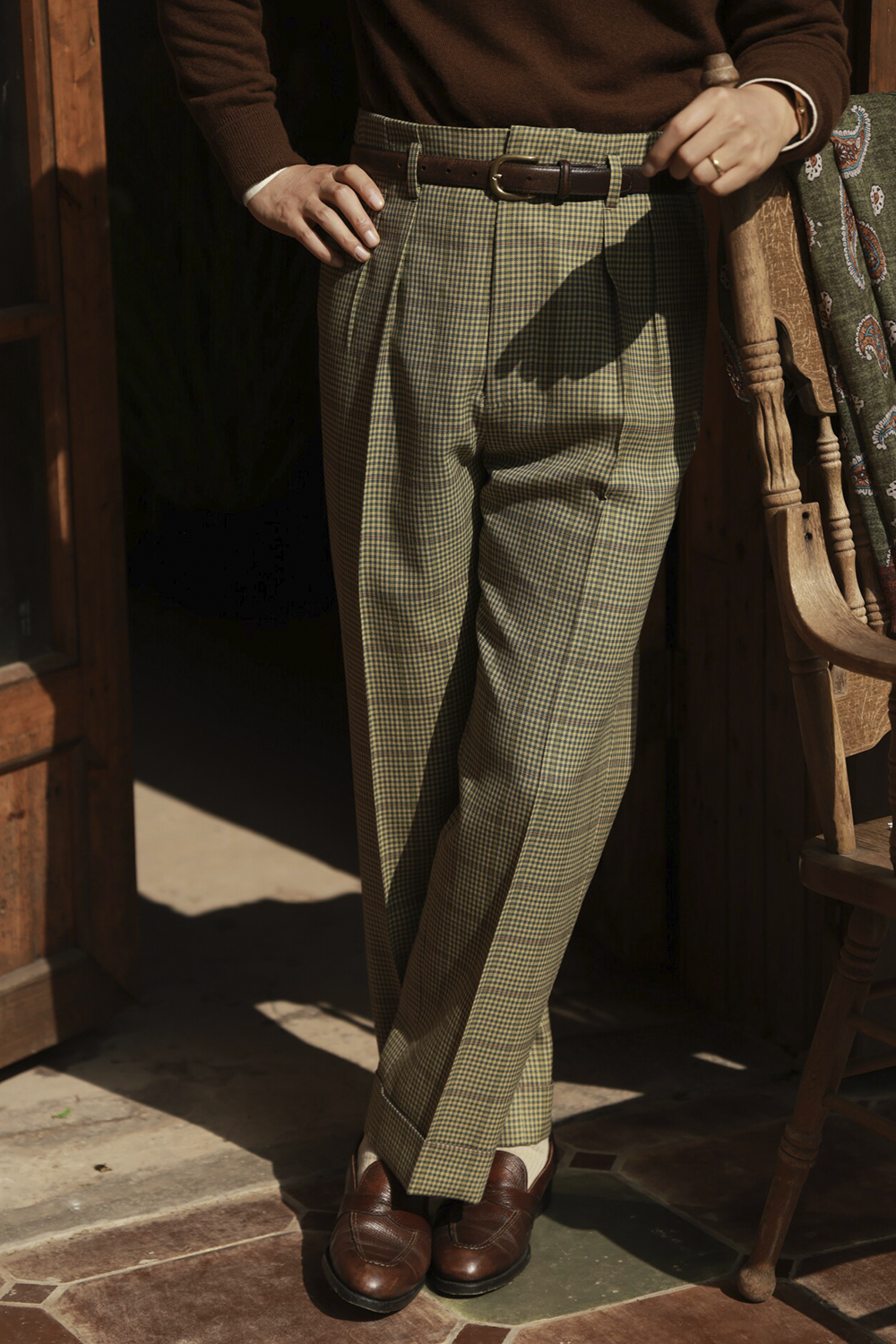 UGLENTLE  - Costume single breasted, half canvas, lapela notched, em lã merino super 100 18.75 µ, - Verde Oliva padronagem Glen Check UGLENTLE Time Travel Series