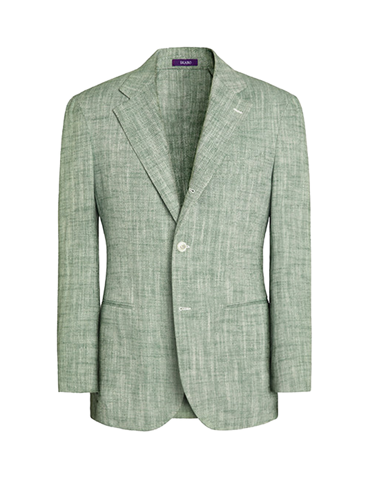MT GERALD - Blazer desestruturado em linho com algodão, tecido espinha de peixe com lapela notched - Verde Celadon SKR