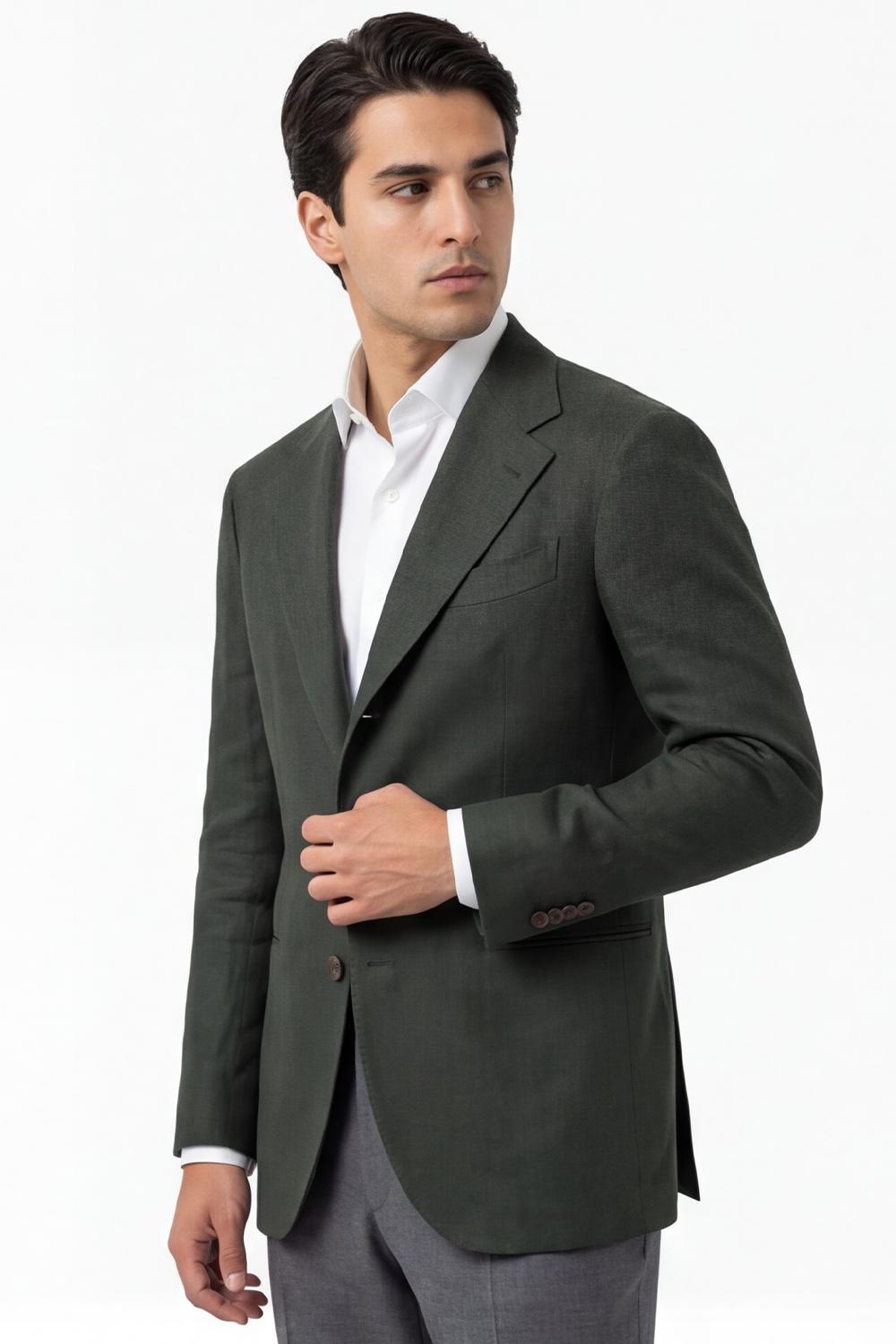Blazer desestruturado single breasted em linho puro, com lapela notched e bolsos besom - Verde ACT