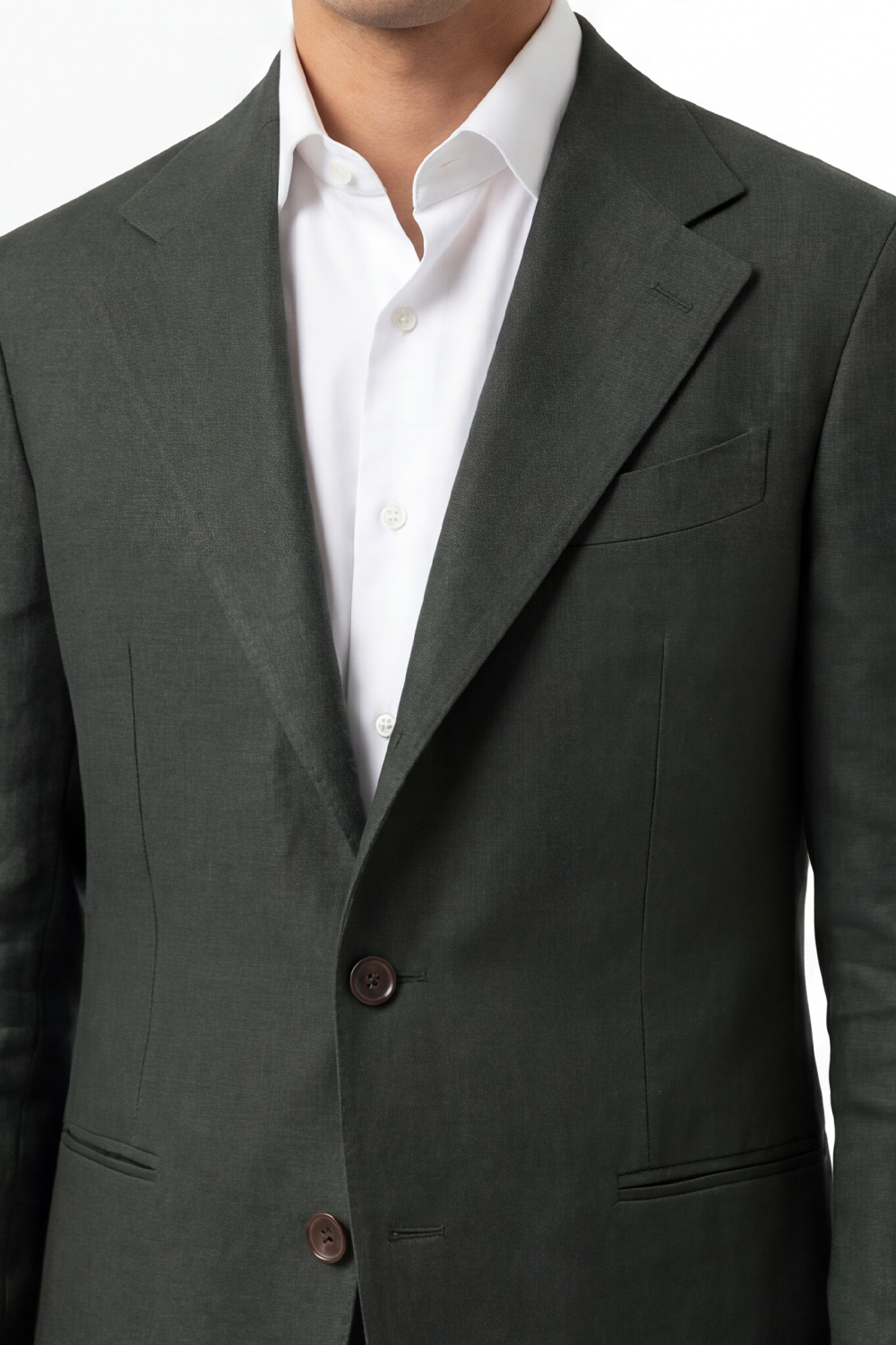 Blazer desestruturado single breasted em linho puro, com lapela notched e bolsos besom - Verde ACT