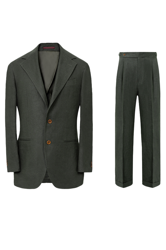 Costume single breasted com lapela notched, em linho hopsack - Verde Act