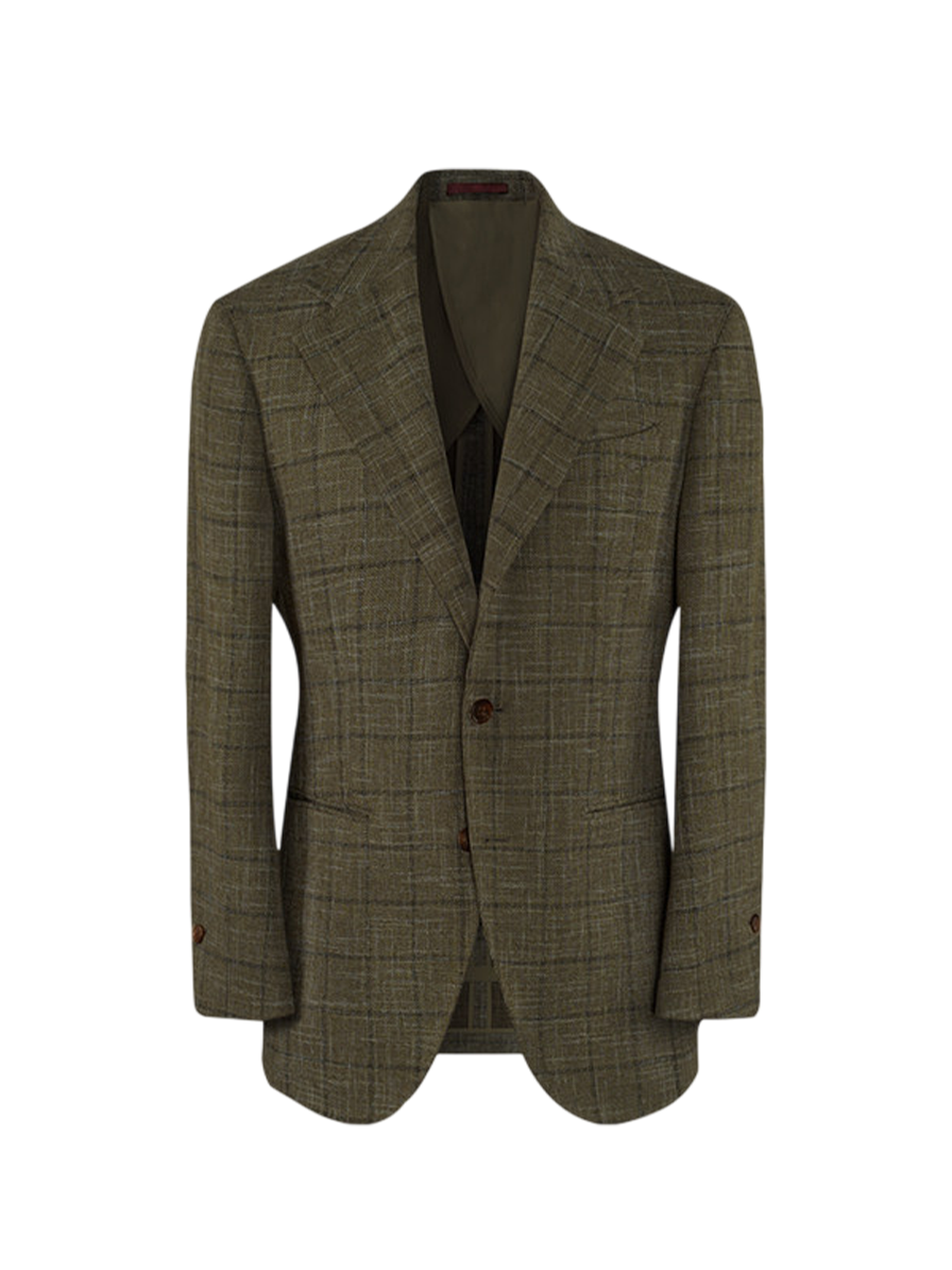Blazer single breasted, desestruturado com lapela notched, lã mista - Verde Windowpane - CULTUM
