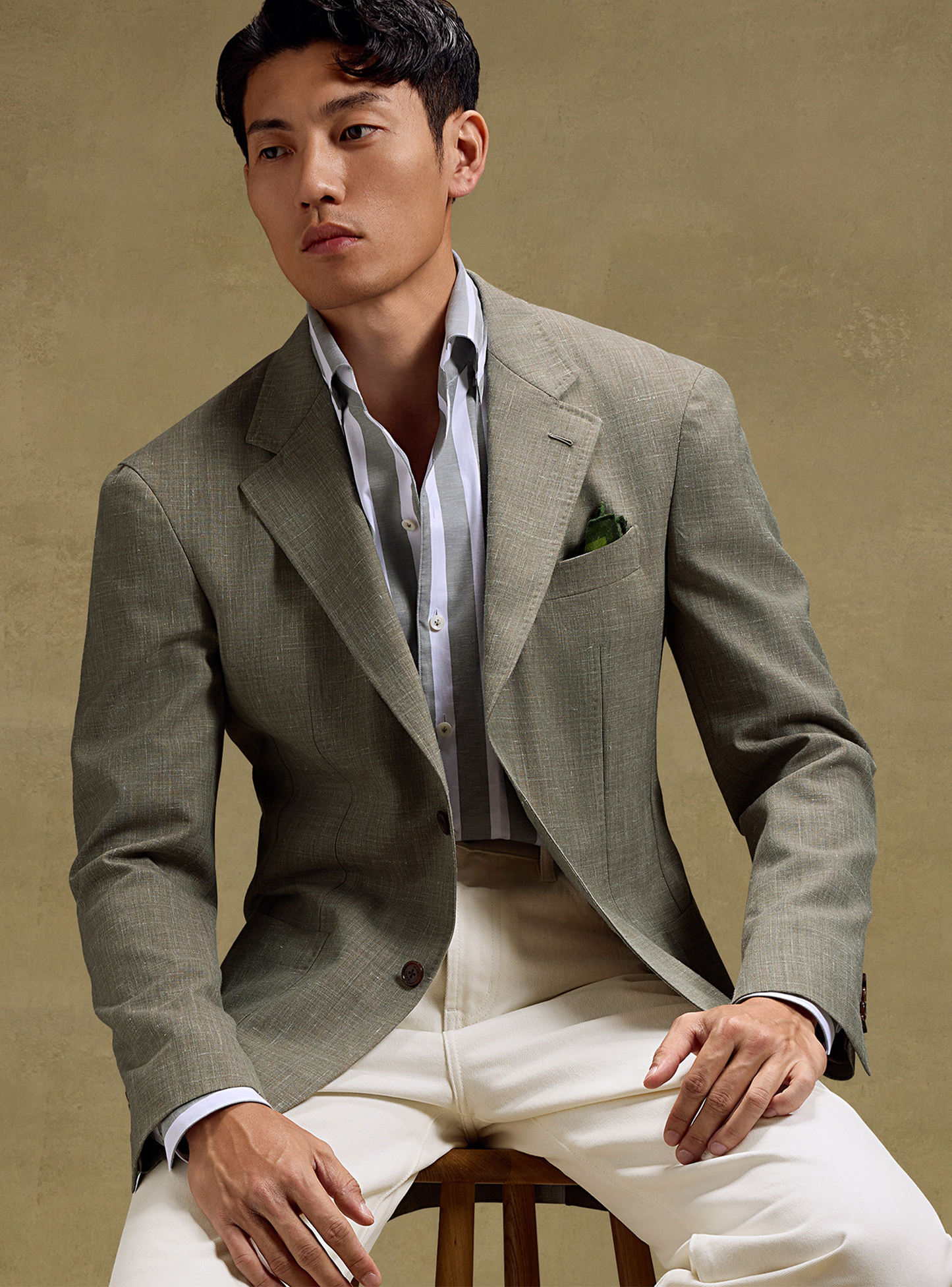 MT GERALD - Blazer desestruturado em lã mista com linho, lapela notched e bolsos patch - Verde Fendi SKR