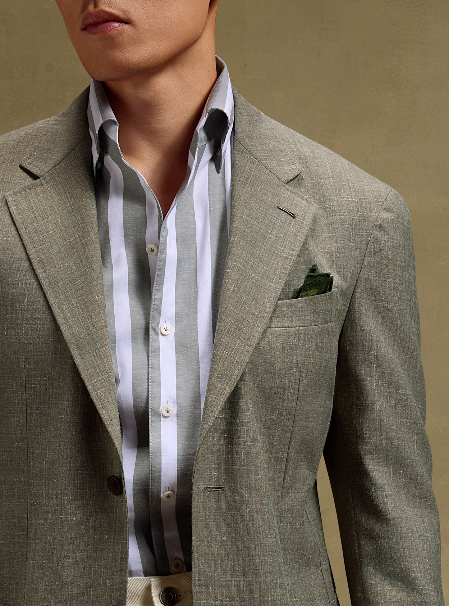 MT GERALD - Blazer desestruturado em lã mista com linho, lapela notched e bolsos patch - Verde Fendi SKR