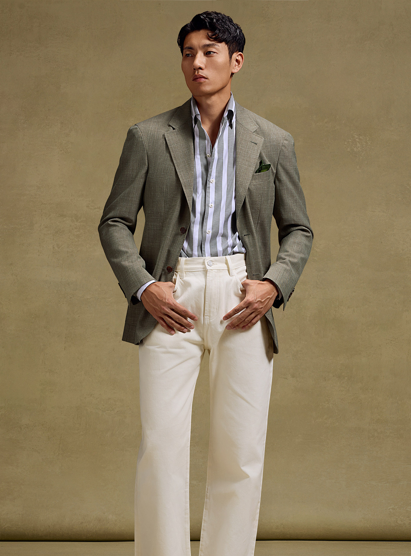 MT GERALD - Blazer desestruturado em lã mista com linho, lapela notched e bolsos patch - Verde Fendi SKR