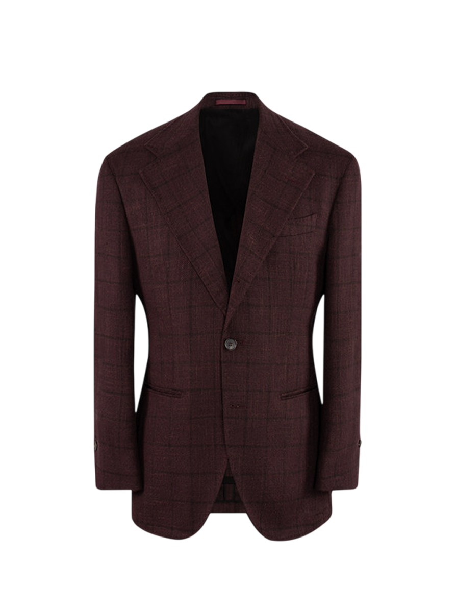 Blazer single breasted, desestruturado com lapela notched, lã mista - Bordô Windowpane - CULTUM