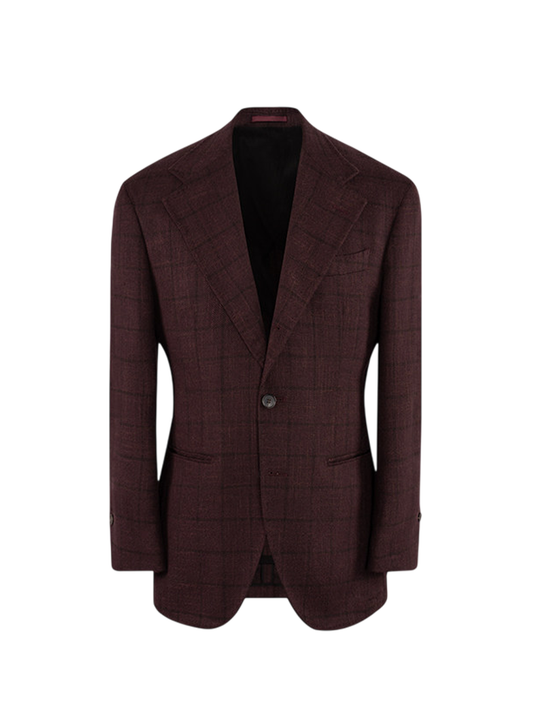 Blazer single breasted, desestruturado com lapela notched, lã mista - Bordô Windowpane - CULTUM