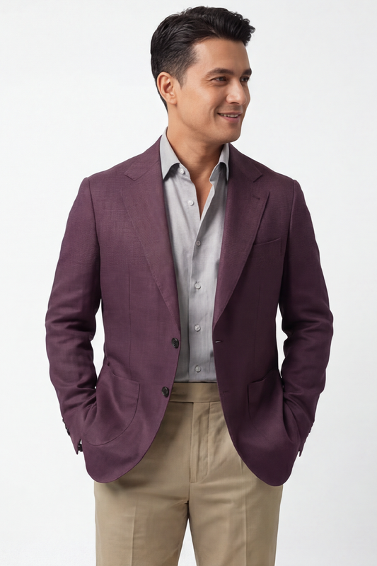 Blazer single breasted, em lyocell com linho, lapela notched - Burgundy PPR