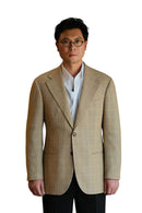 ATELIÊ MK MAN - Blazer half canvas, single breasted 3-roll-2, spalla camicia, em lã  super 120's, 17.75µ I 290 g - Príncipe de Gales Khaki aberto