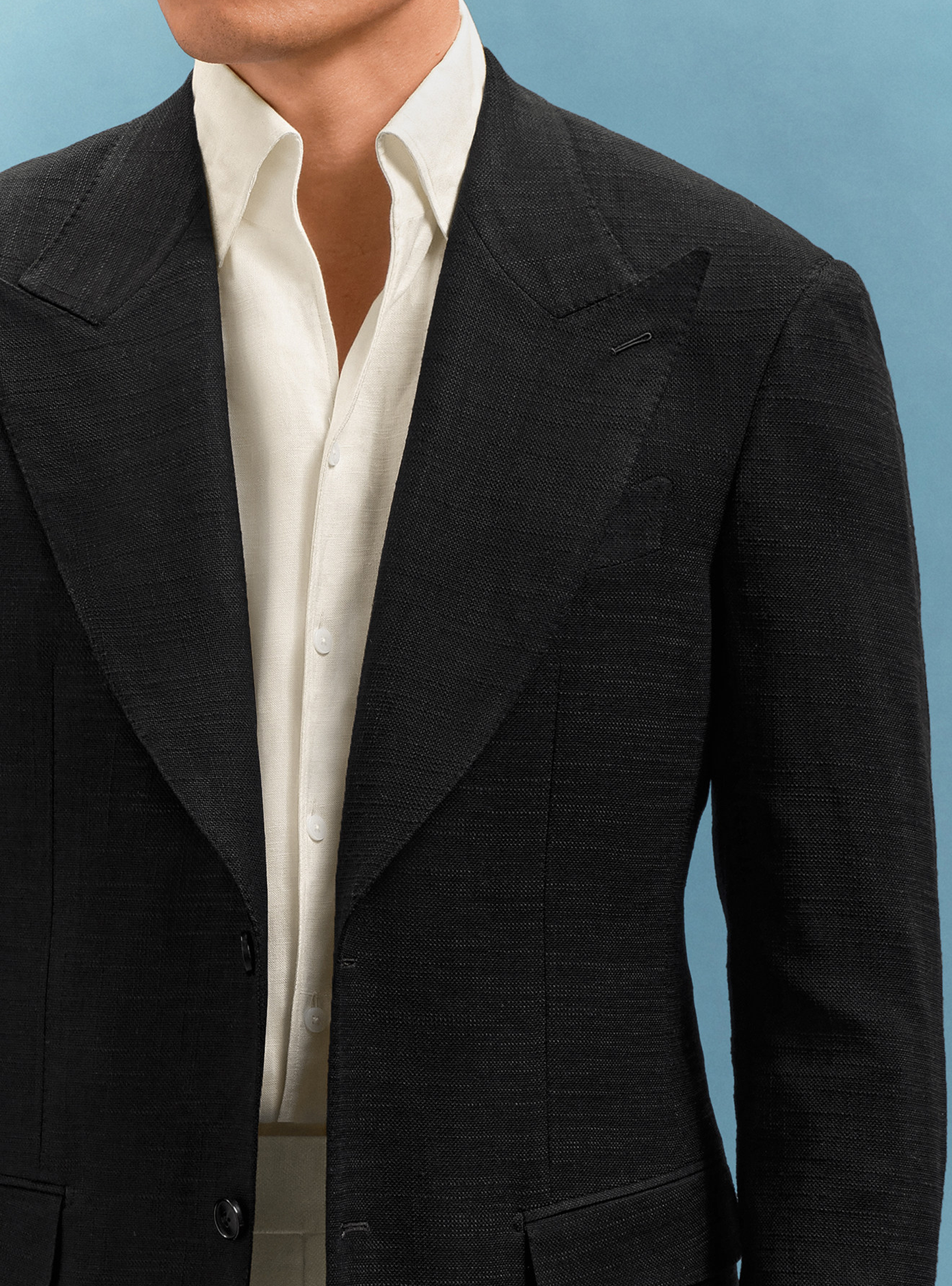 Lanifício Zignone - Blazer single breasted, half canvas, lapela peak, em lã merino super 110 18.25 µ - Preto Ceremony SKR