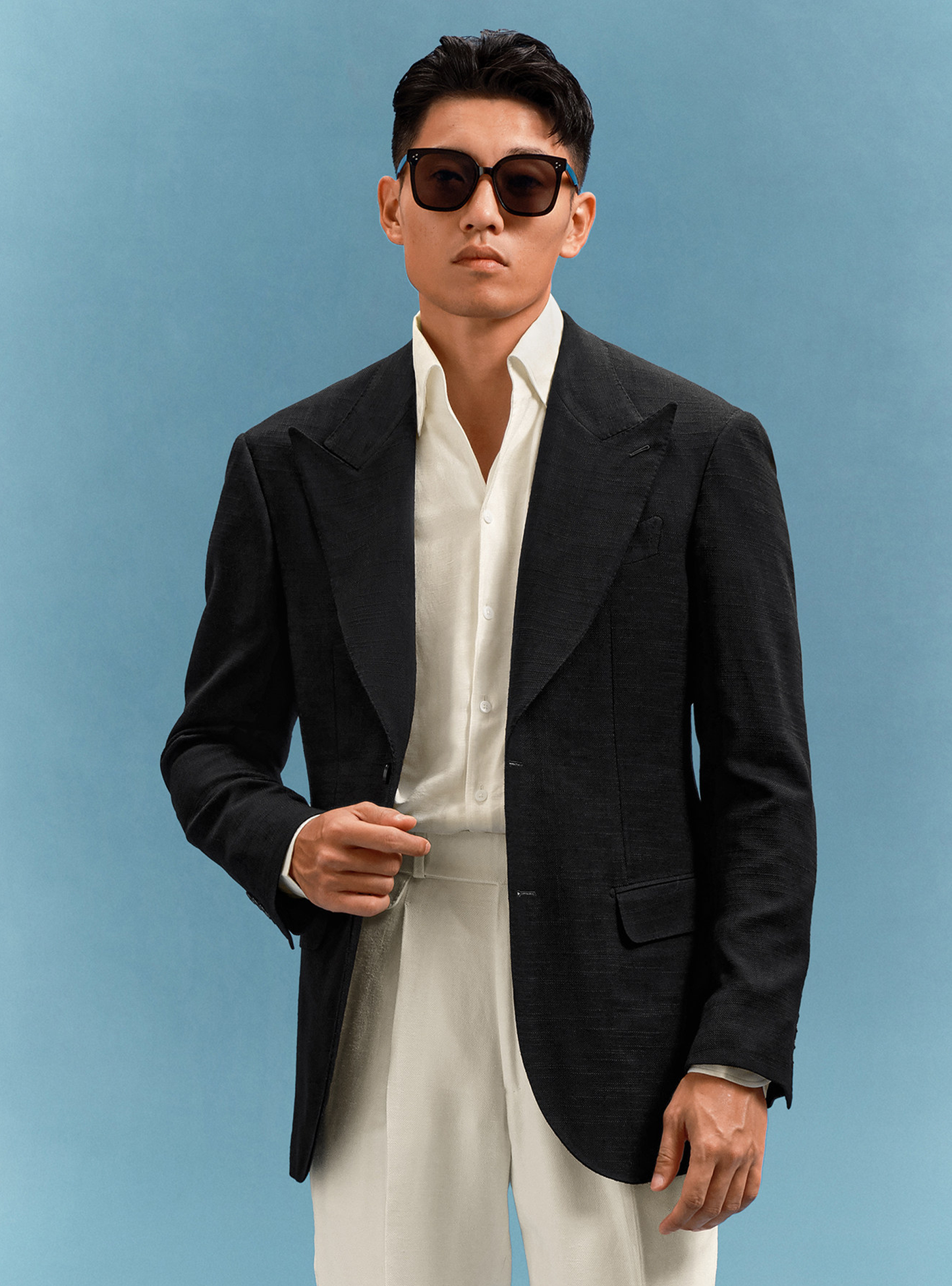 Lanifício Zignone - Blazer single breasted, half canvas, lapela peak, em lã merino super 110 18.25 µ - Preto Ceremony SKR
