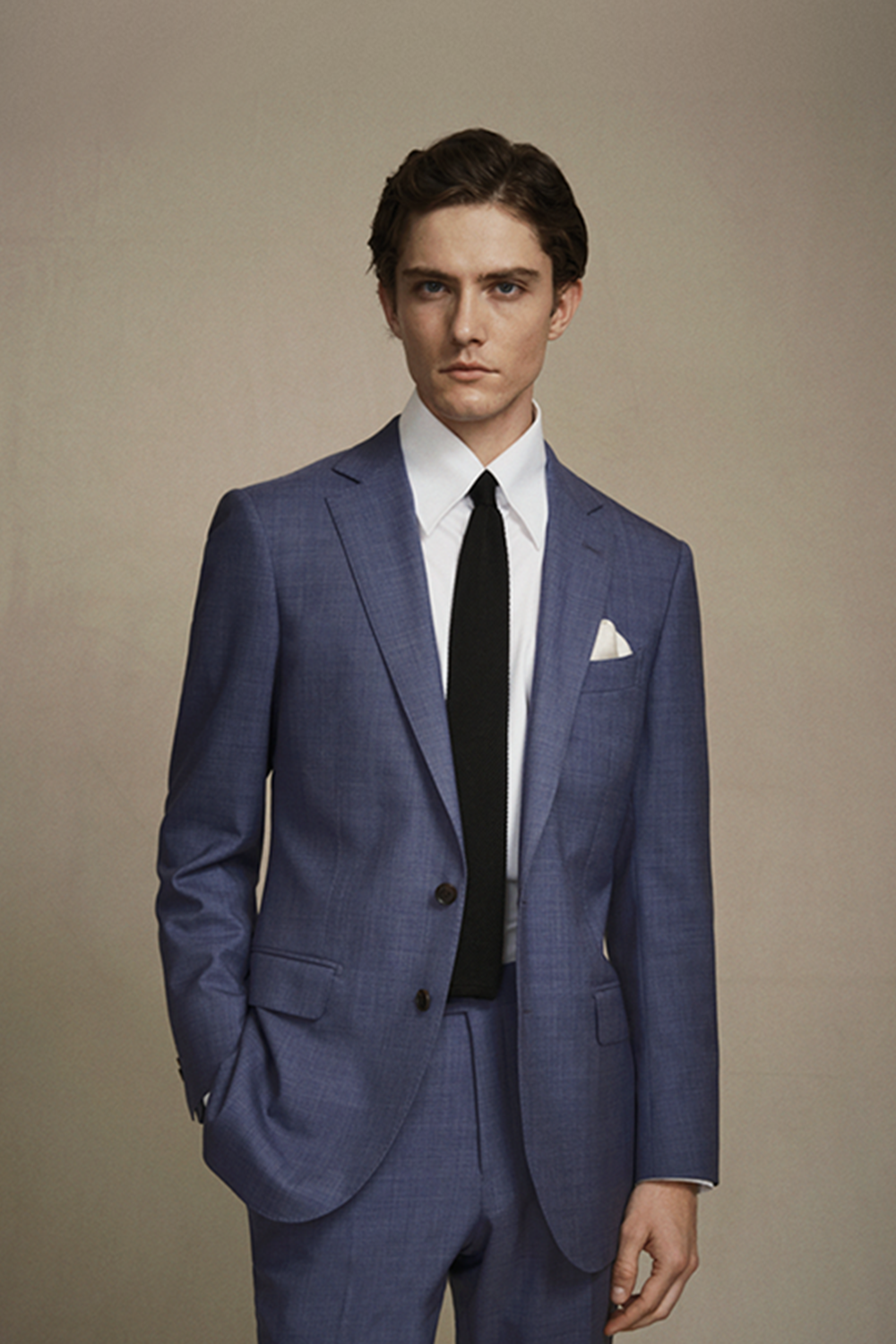 Costume single breasted, half canvas, lapela notched, em lã merino super 120 17.75 µ, - Azul Ardósia FYM